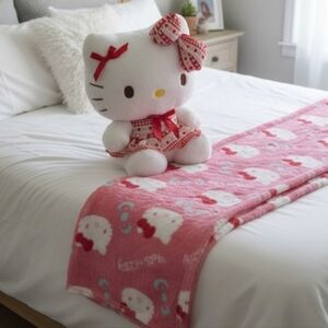 Hello Kitty Sanrio Plush & Blanket Set 2-in-1 Pink Red Dress Kawaii Gift NEW